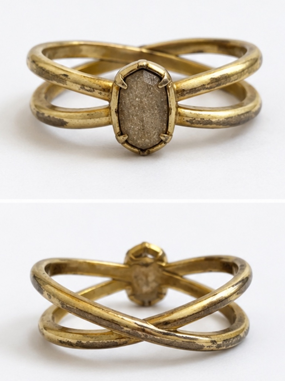 Kendra Scott Emilie Gold Double Band Druzy Ring | Retired Style | Size 8